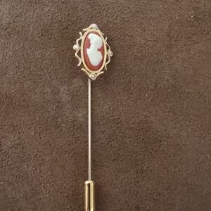 Avon Gold and Red Cameo Brooch